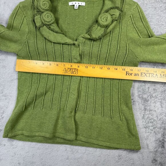 Vintage Y2K CAbi Green Knit Cardigan Cottagecore Rosette Collar Coquette Sweater - Picture 10 of 11